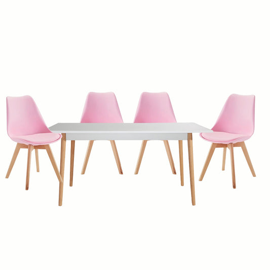Juego de Comedor White con 4 Sillas Milano rosada