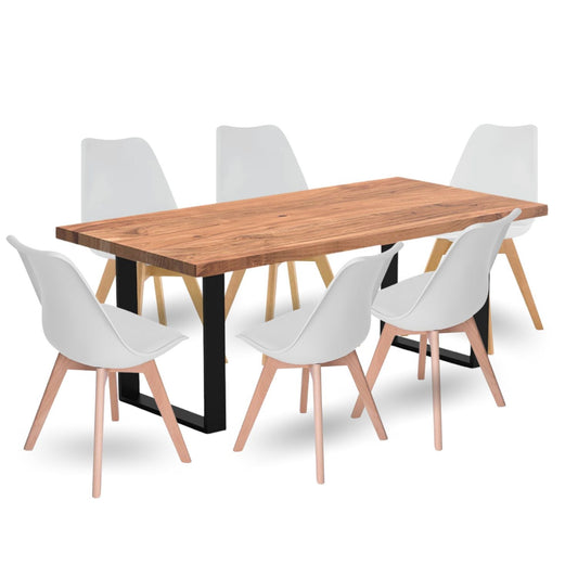 Juego de Comedor Celeno macadamia con 6 Sillas Milano blanco