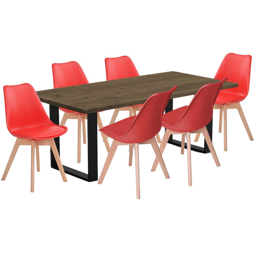 Juego de Comedor Celeno beyota con 6 Sillas Milano rojo