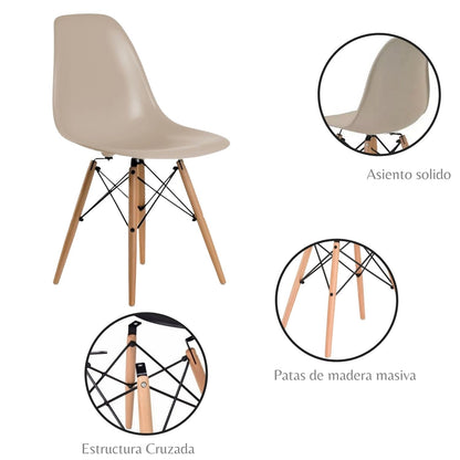 Juego de Comedor White redondo con 4 Sillas Eames Beige