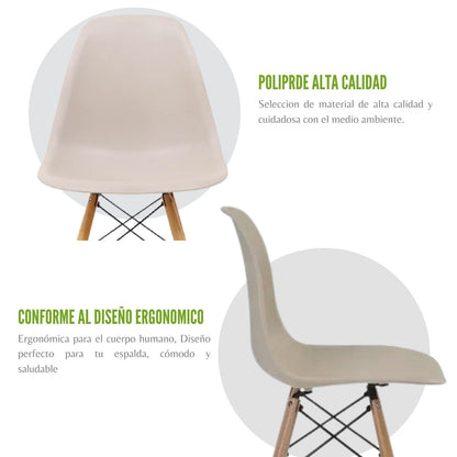 Juego de Comedor White redondo con 4 Sillas Eames Beige