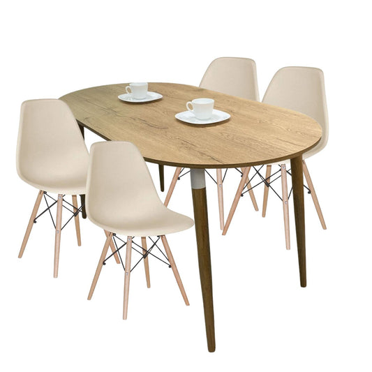 Juego de Comedor Ovalado Zell con 4 Sillas Eames beige