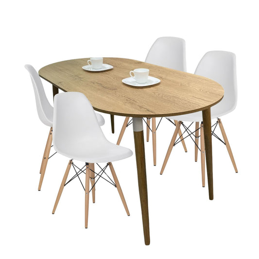 Juego de Comedor Ovalado Zell con 4 Sillas Eames blancas