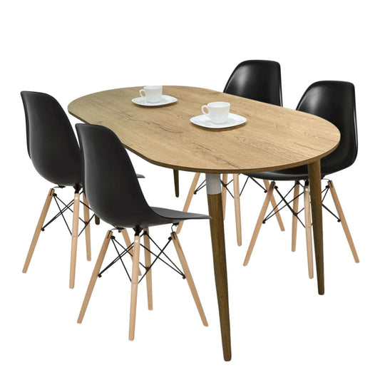 Juego de Comedor Ovalado Zell con 4 Sillas Eames negras