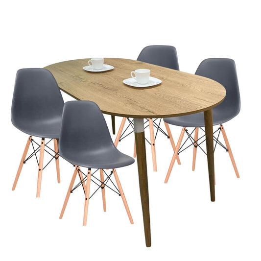 Juego de Comedor Ovalado Zell con 4 Sillas Eames grises