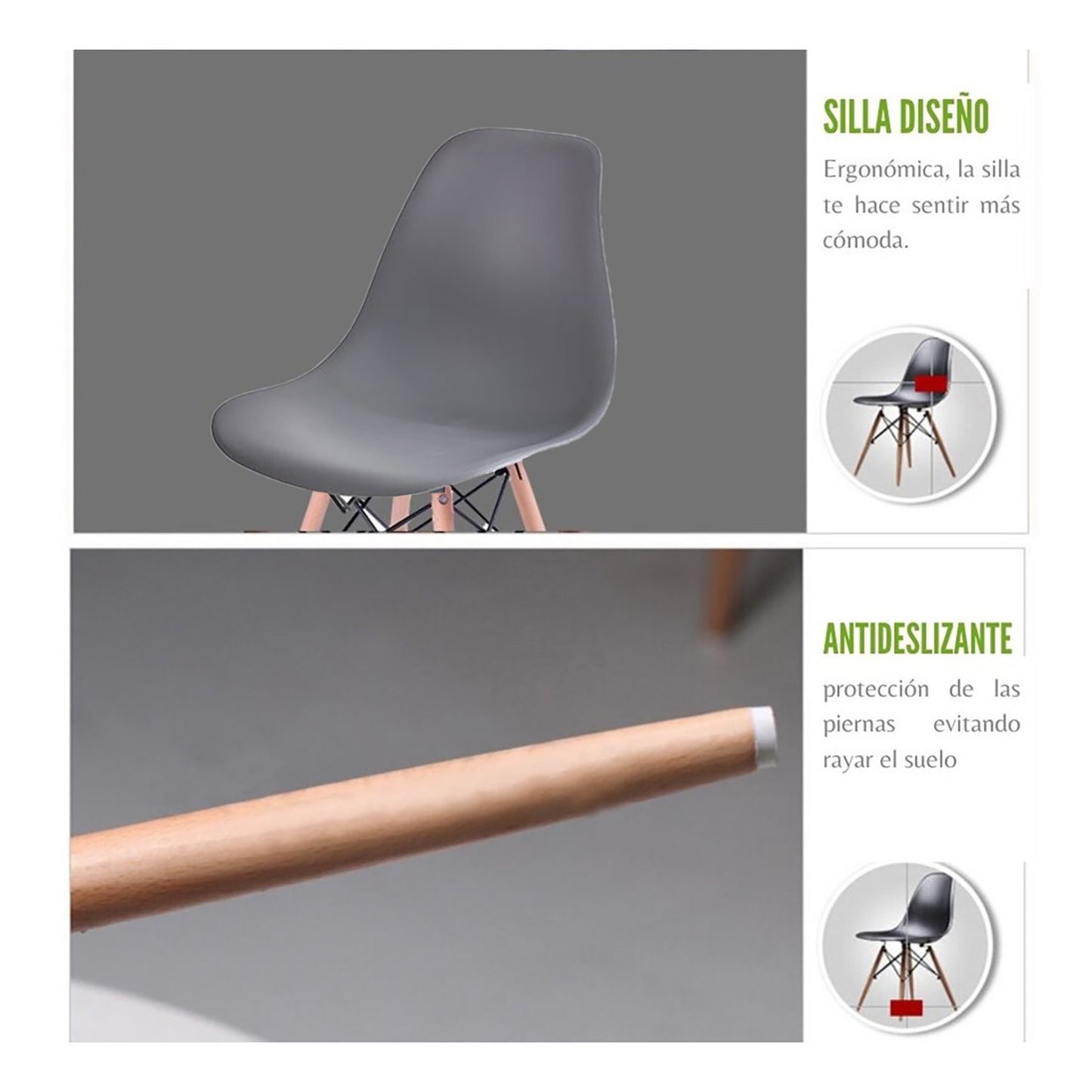 Juego de Comedor White cuadrada con 4 Sillas Eames gris