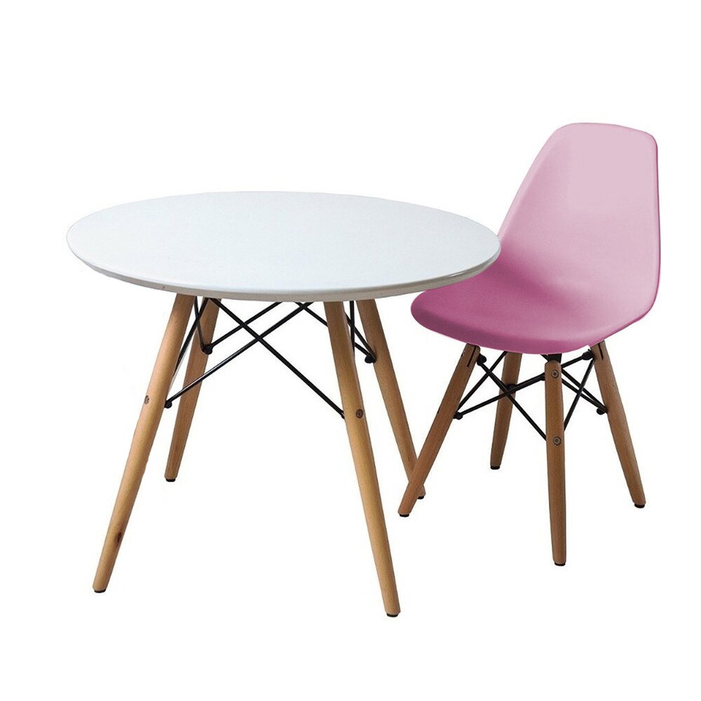 Mesa Infantil Eames con Silla Eames rosada