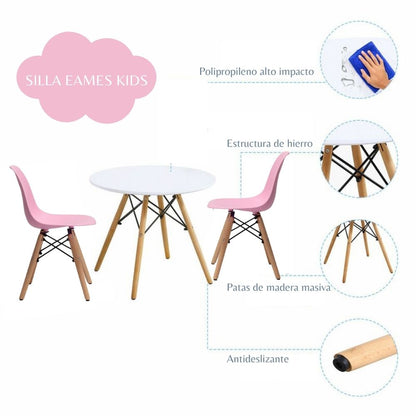 Mesa Infantil Eames con Silla Eames rosada