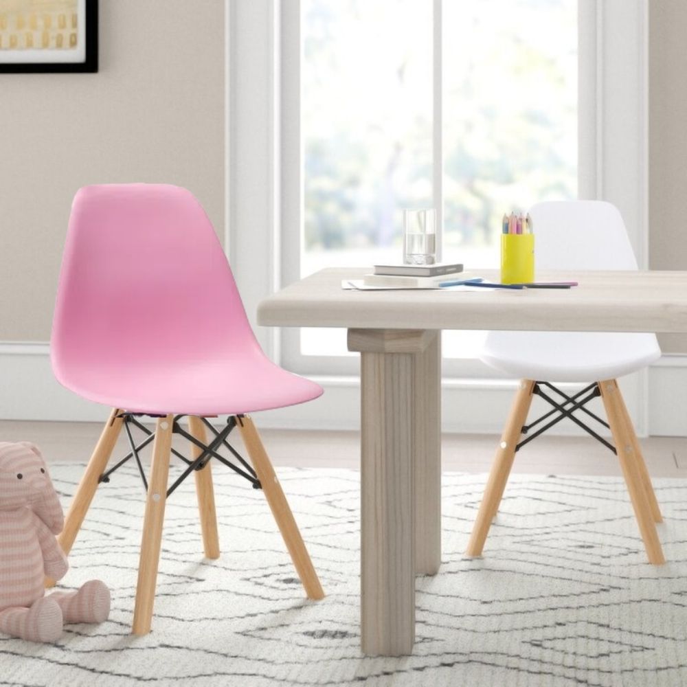 Mesa Infantil Eames con Silla Eames rosada