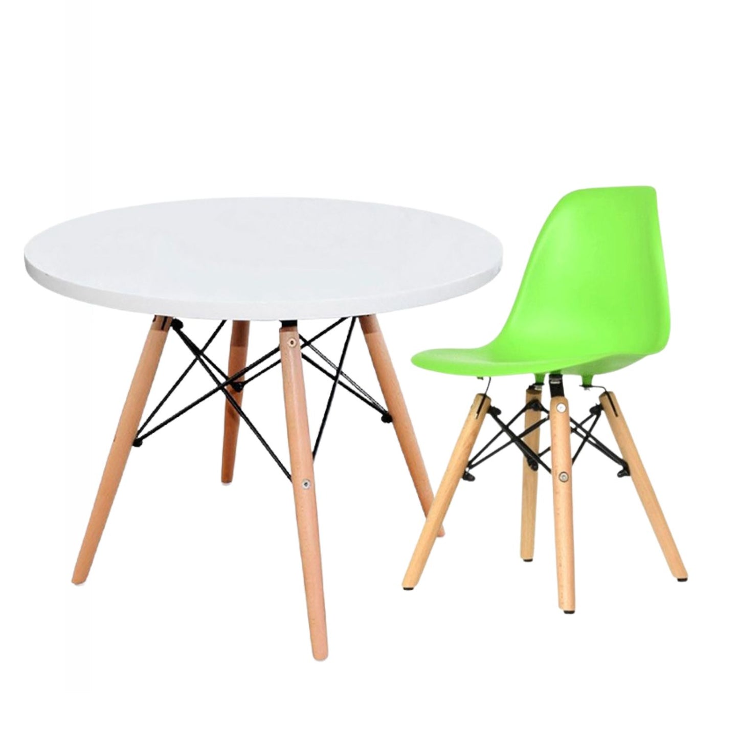 Mesa Infantil Eames con Silla Eames Verde