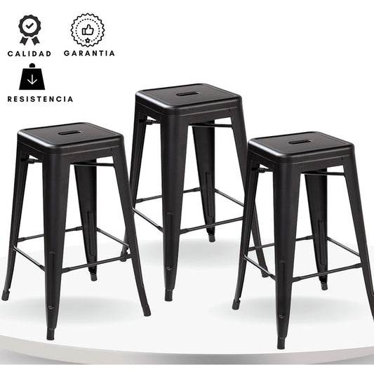 Set x3 Silla de Barra True Negro