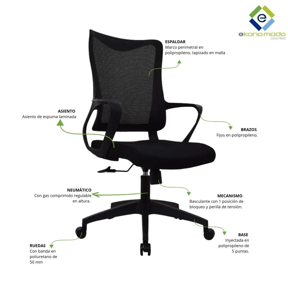 Silla de Oficina Slim Gerente Negra