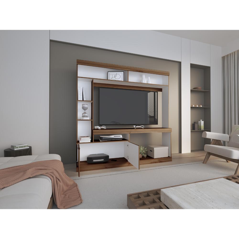 Mesa Para Tv Lureya Castaño Y Blanco Para Tv De 55"