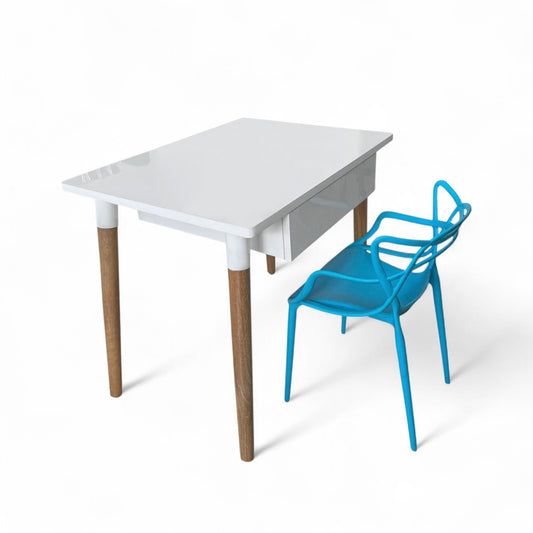 Escritorio Infantil White con Silla Curva Streem  azul