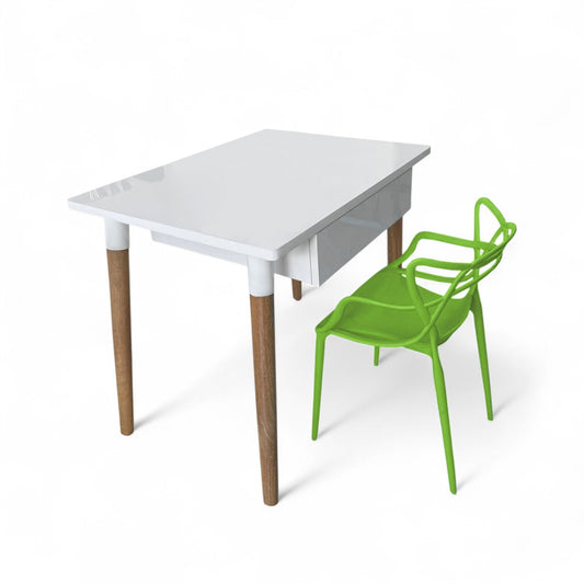 Escritorio Infantil White con Silla Curva Streem  verde