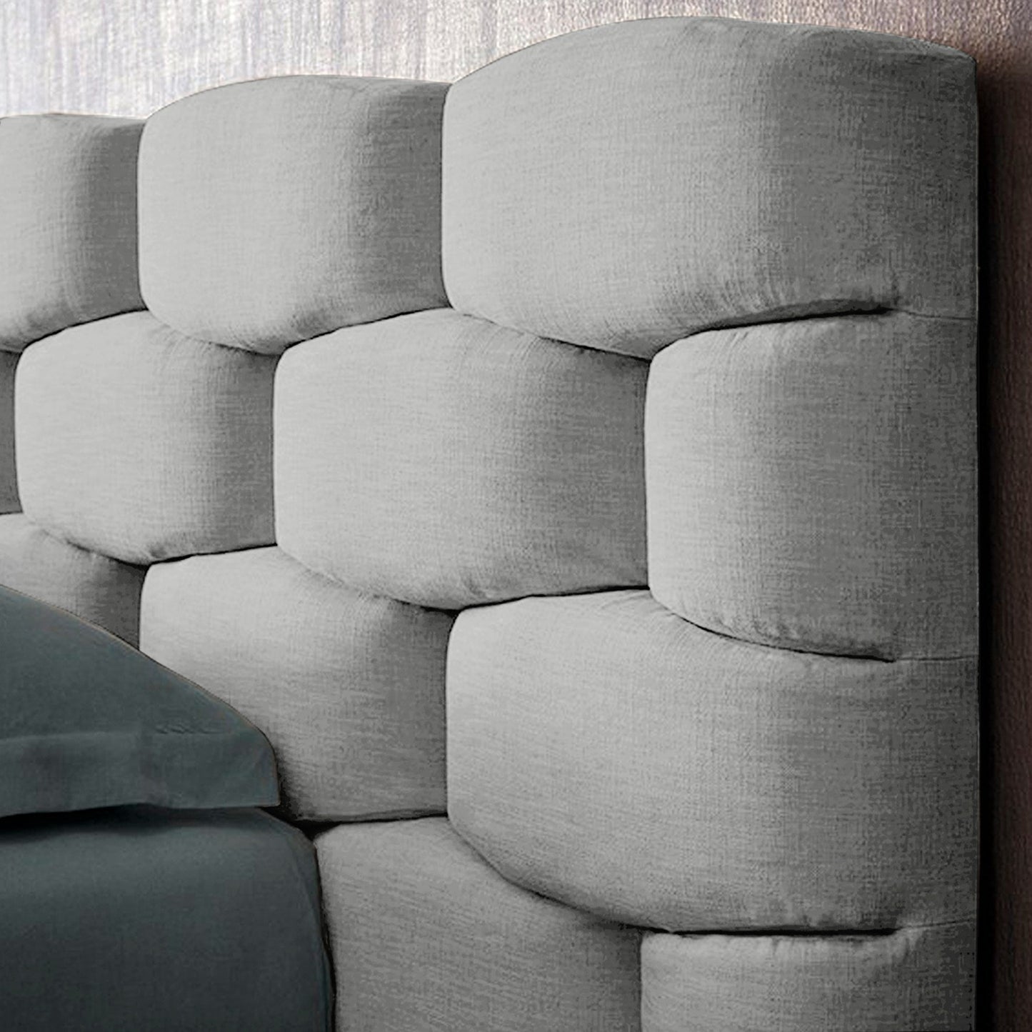 Base Cama con Espaldar + Colchon Doble Esmeralda  gris perla