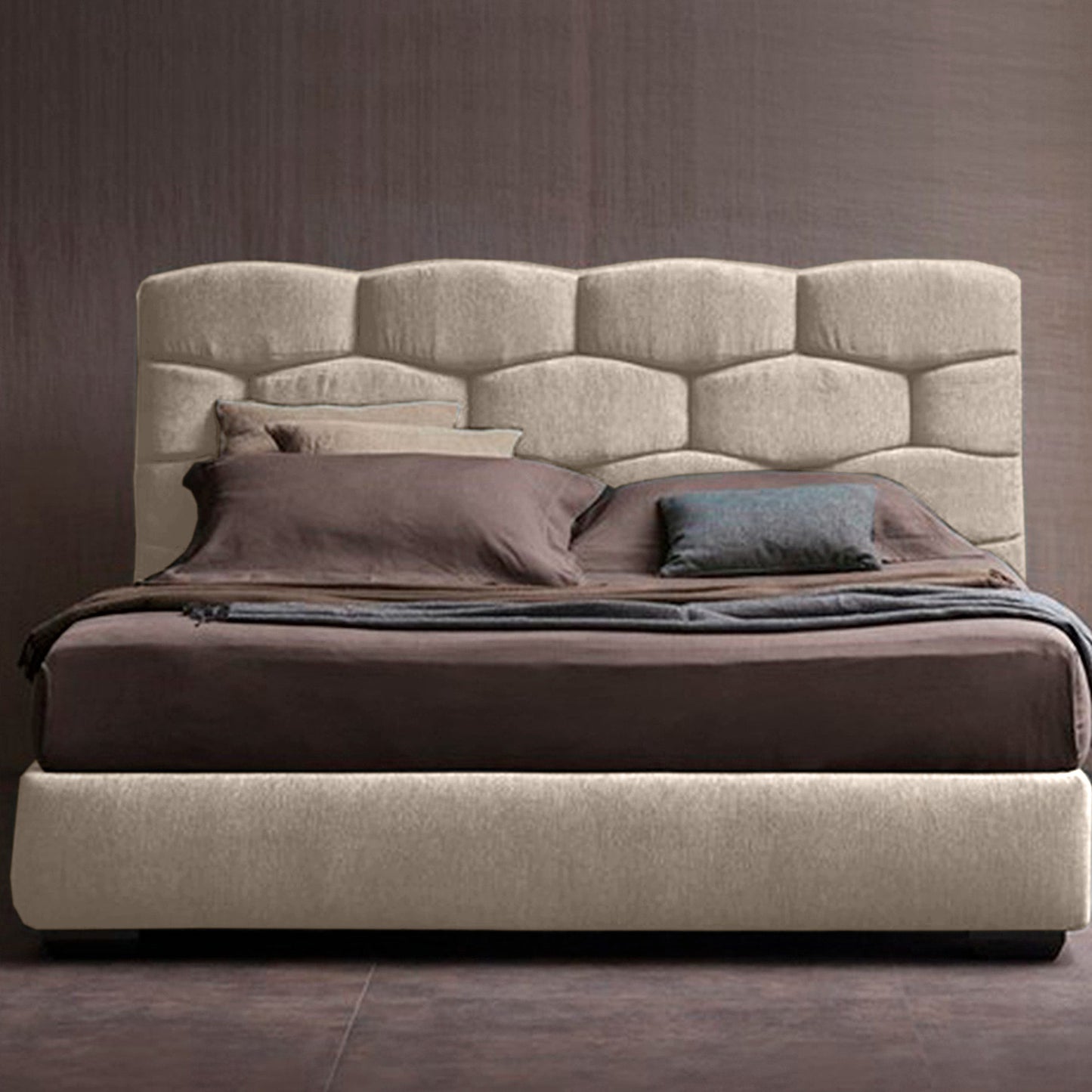 Base Cama con Espaldar + Colchon Doble Esmeralda  beige