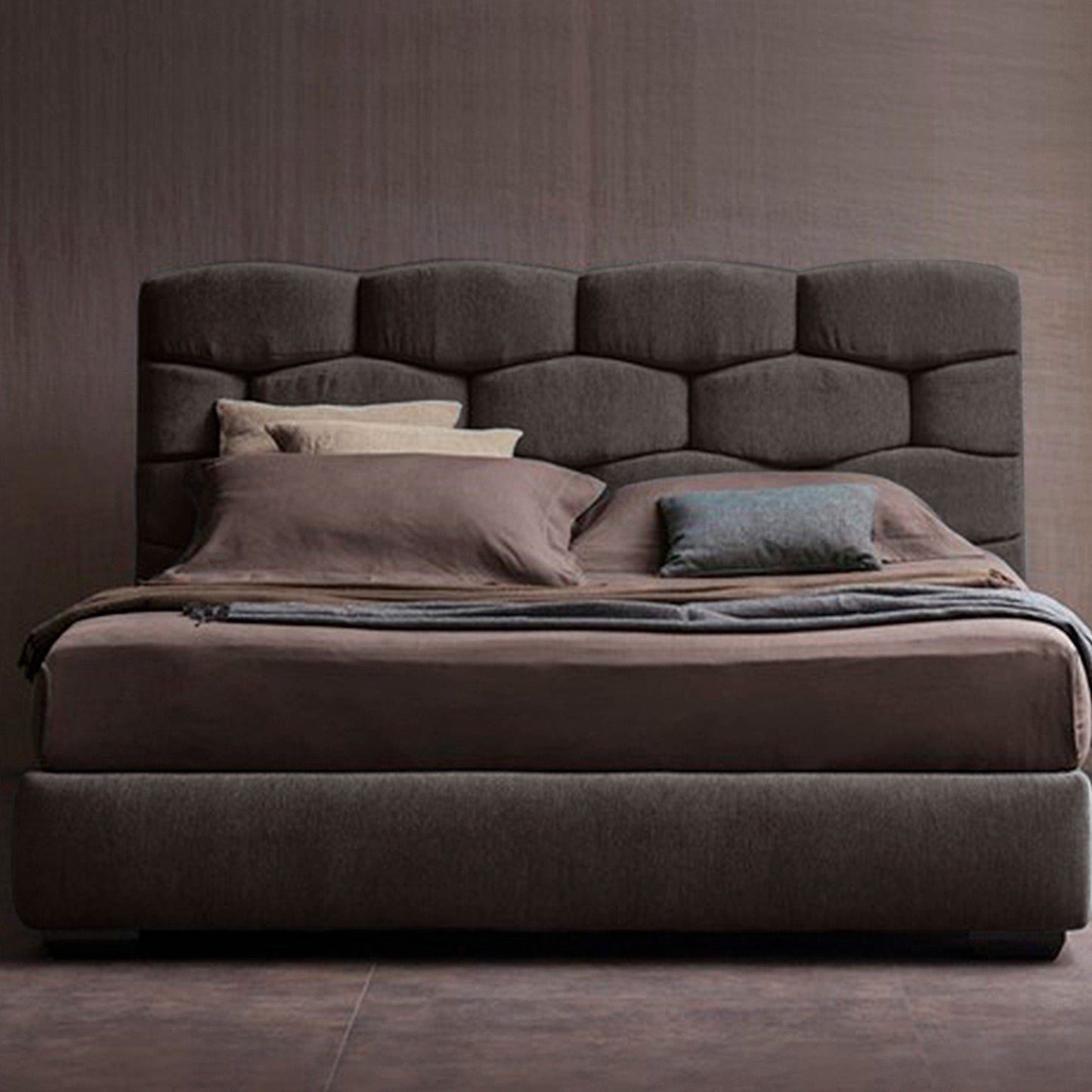 Base Cama con Espaldar + Colchon Doble Esmeralda  cafe