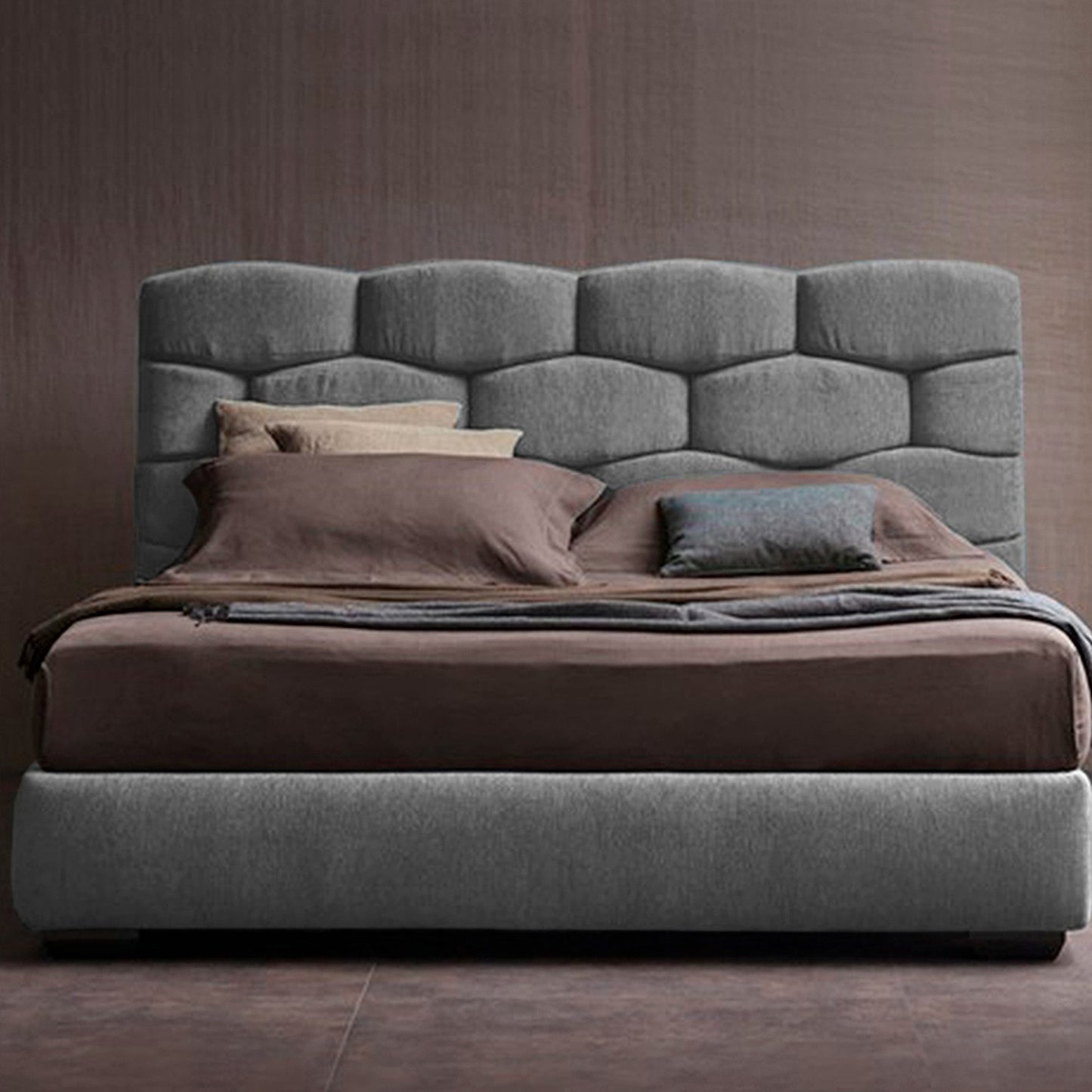 Base Cama con Espaldar + Colchon Doble Esmeralda Gris plata