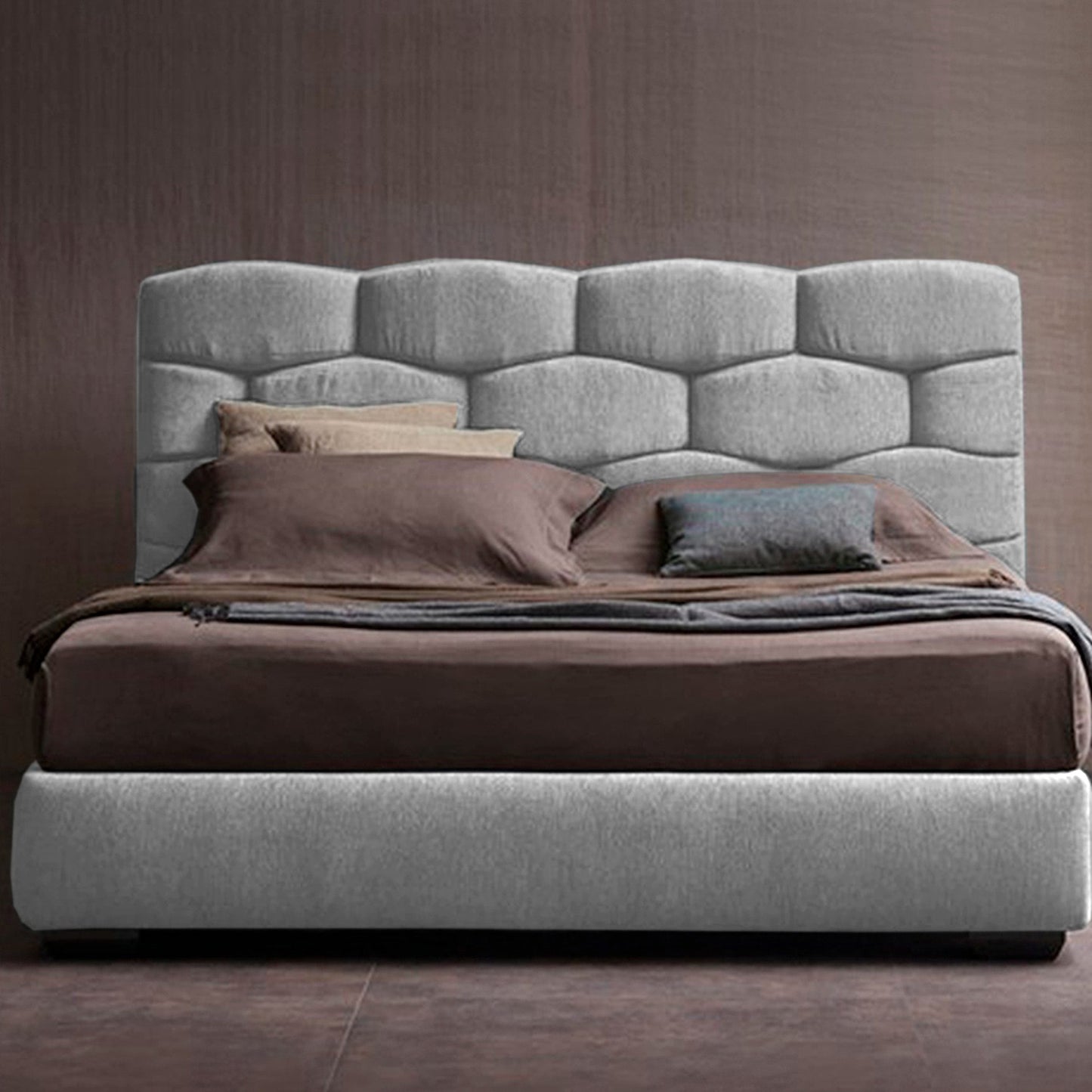 Base Cama con Espaldar + Colchon Doble Esmeralda  gris perla