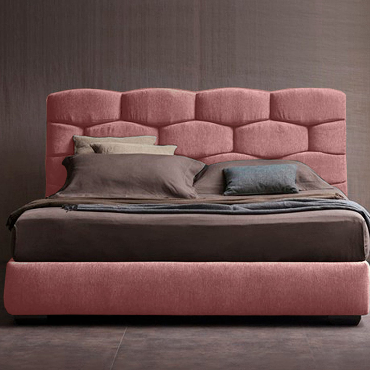 Base Cama con Espaldar + Colchon Doble Esmeralda  salmon