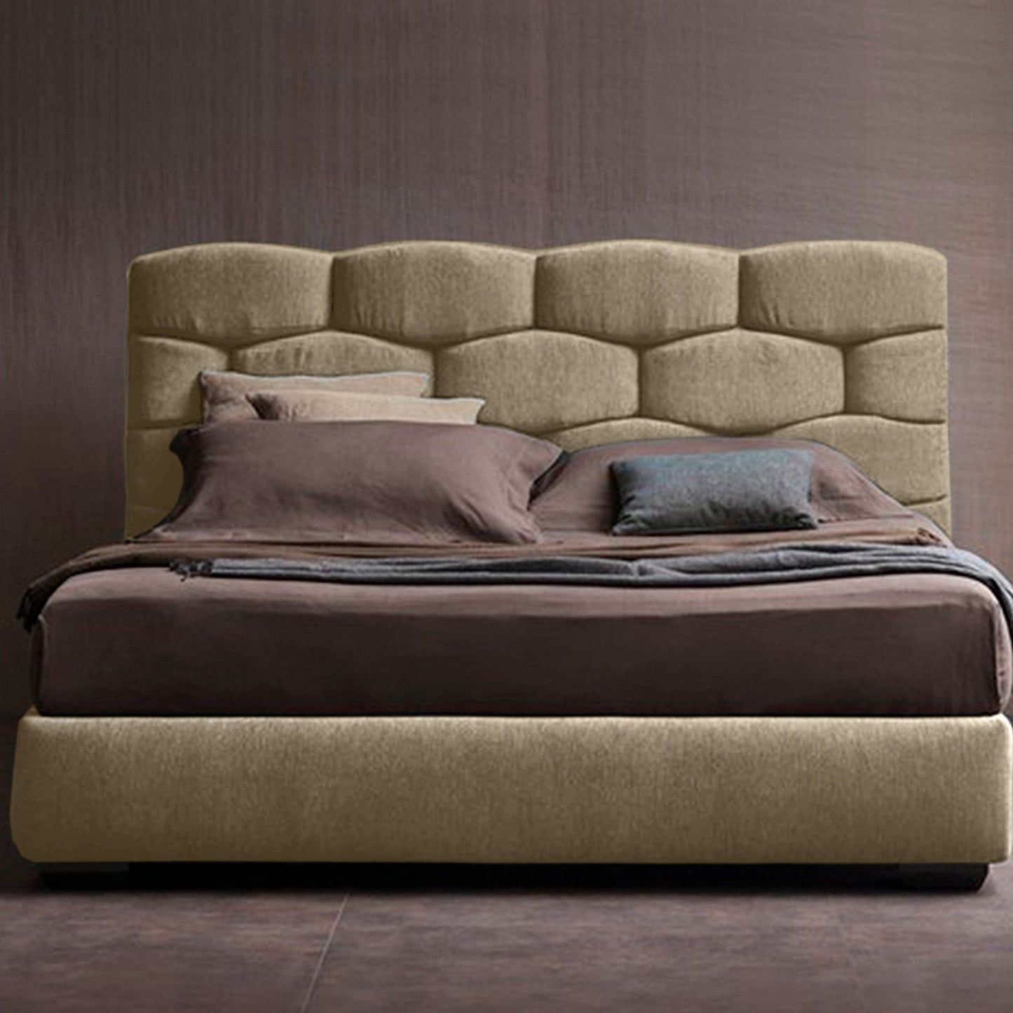 Base Cama con Espaldar + Colchon Doble Esmeralda  taupe