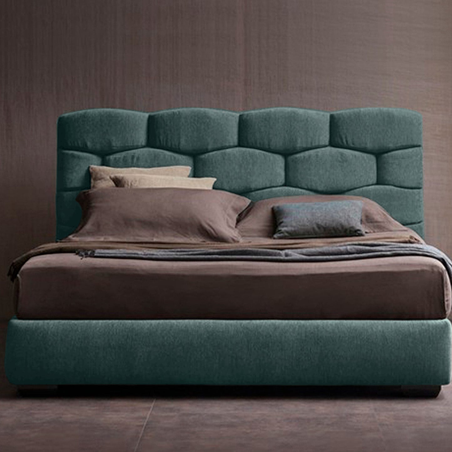 Base Cama con Espaldar + Colchon Doble Esmeralda  verde