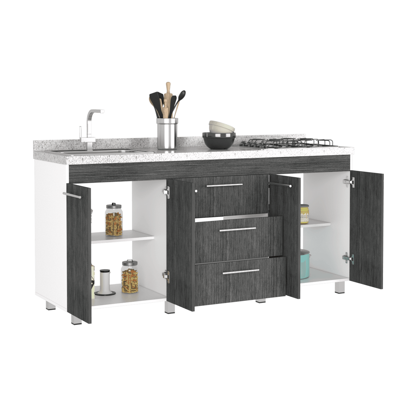 Gabinete Inferior Ballis Blanco Y Gris 180 Cm