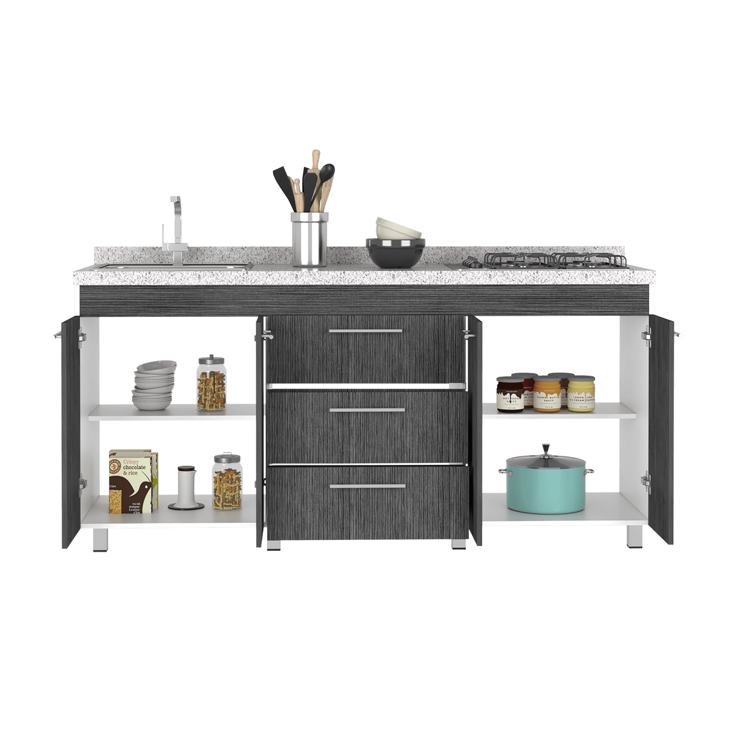 Gabinete Inferior Ballis Blanco Y Gris 180 Cm