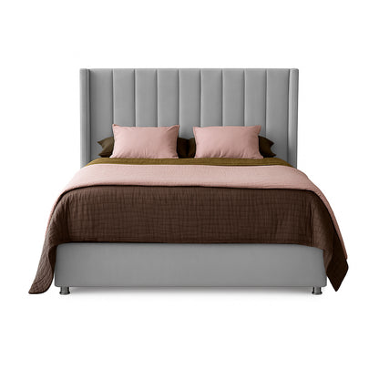 Base Cama con Espaldar + Colchon + Puff Baul Queen Julieta  gris perla