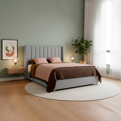 Base Cama con Espaldar + Colchon + Puff Baul Sencillo Julieta  gris perla