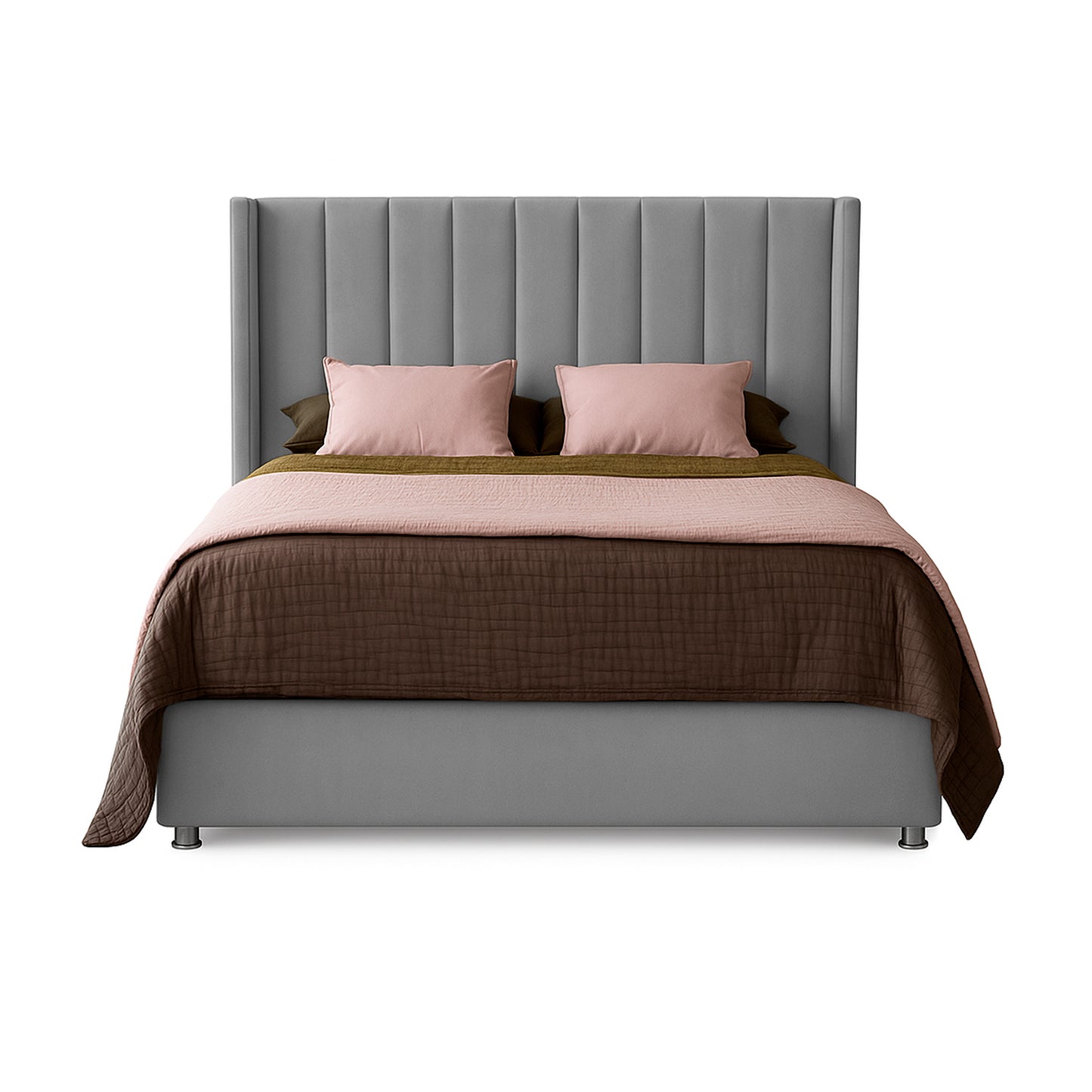 Base Cama con Espaldar + Colchon + Puff Baul Doble Julieta  gris plata