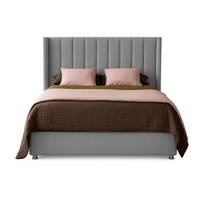 Base Cama con Espaldar + Colchon + Puff Baul Sencillo Julieta  gris plata