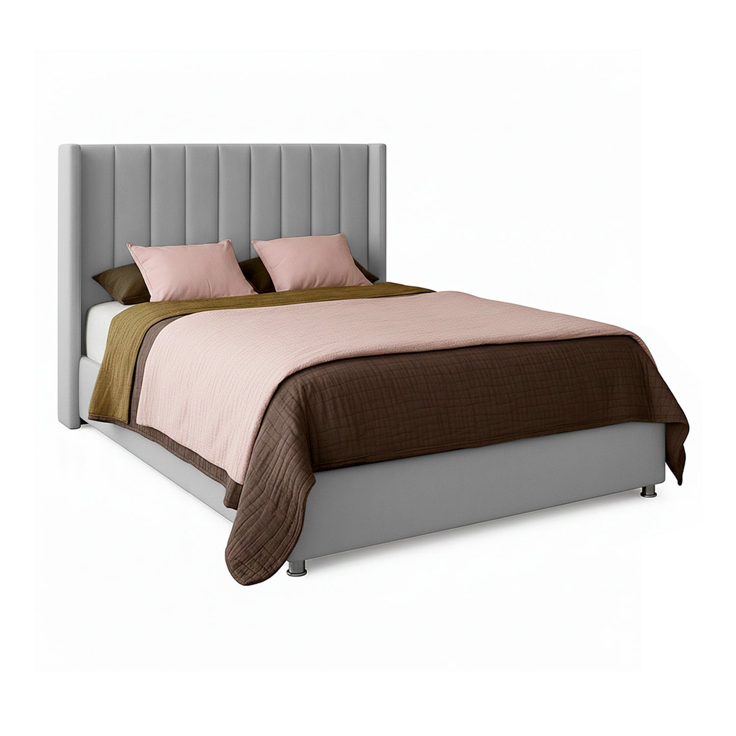 Base Cama con Espaldar + Colchon + Puff Baul Doble Julieta  gris perla