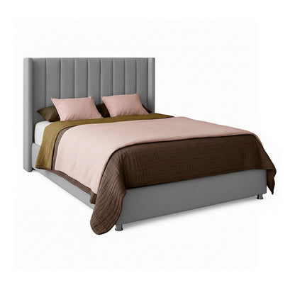 Base Cama con Espaldar + Colchon + Puff Baul Doble Julieta  gris plata