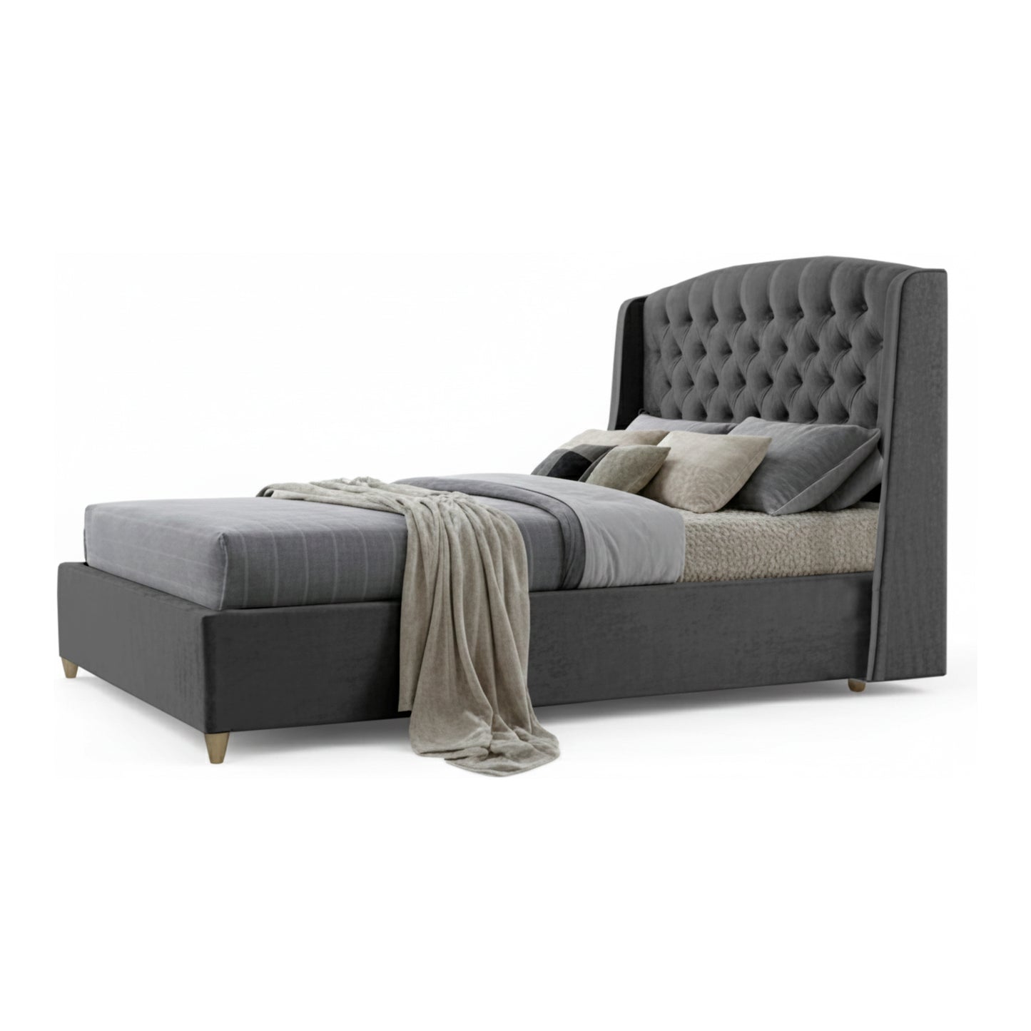 Base Cama con Espaldar + Colchon Queen Italia  gris plomo