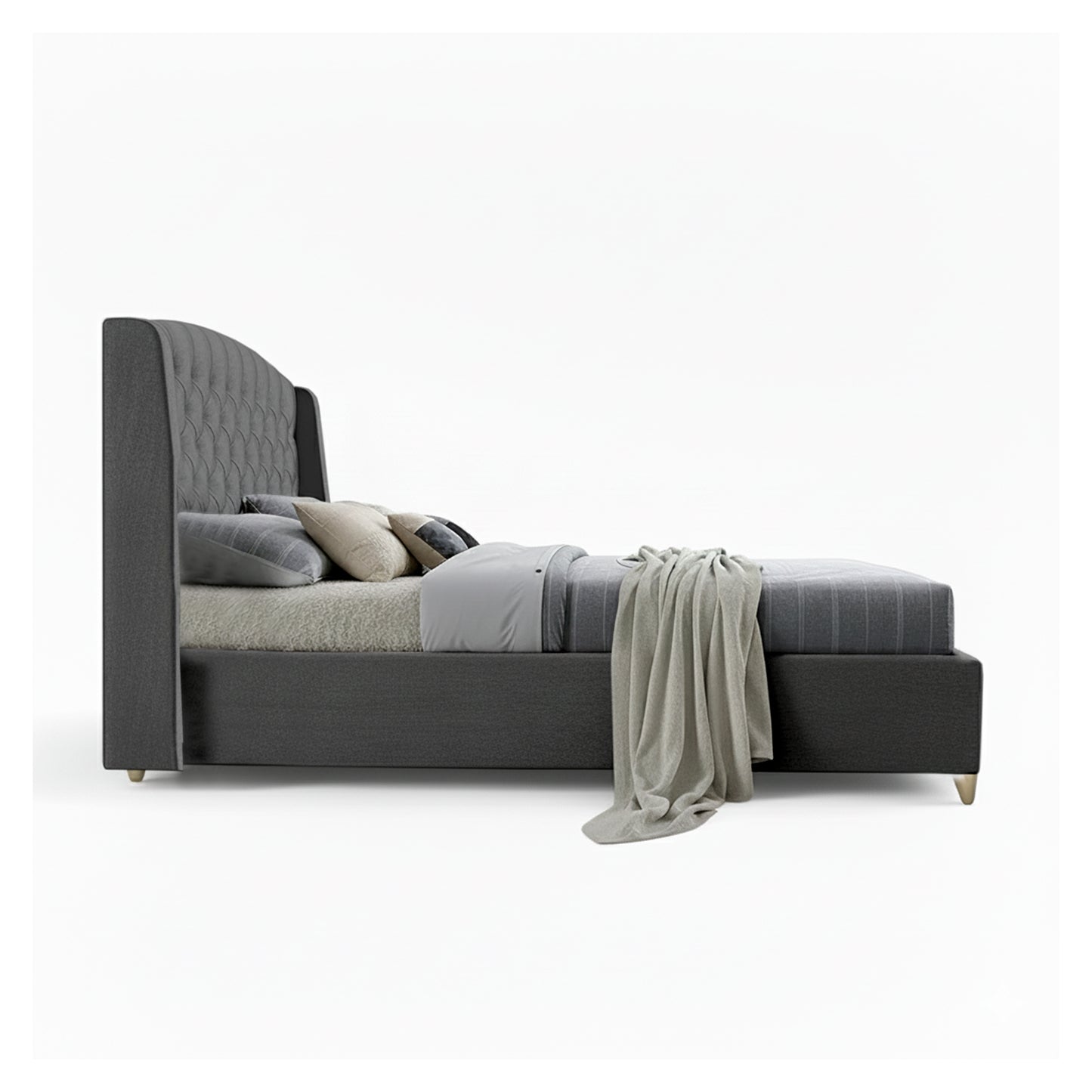 Base Cama Con Espaldar Sencillo Italia Gris Plomo