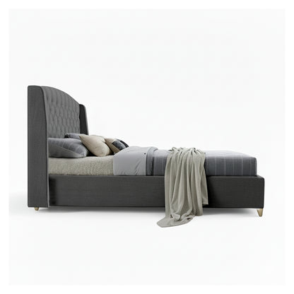 Base Cama con Espaldar + Colchon Queen Italia  gris plomo