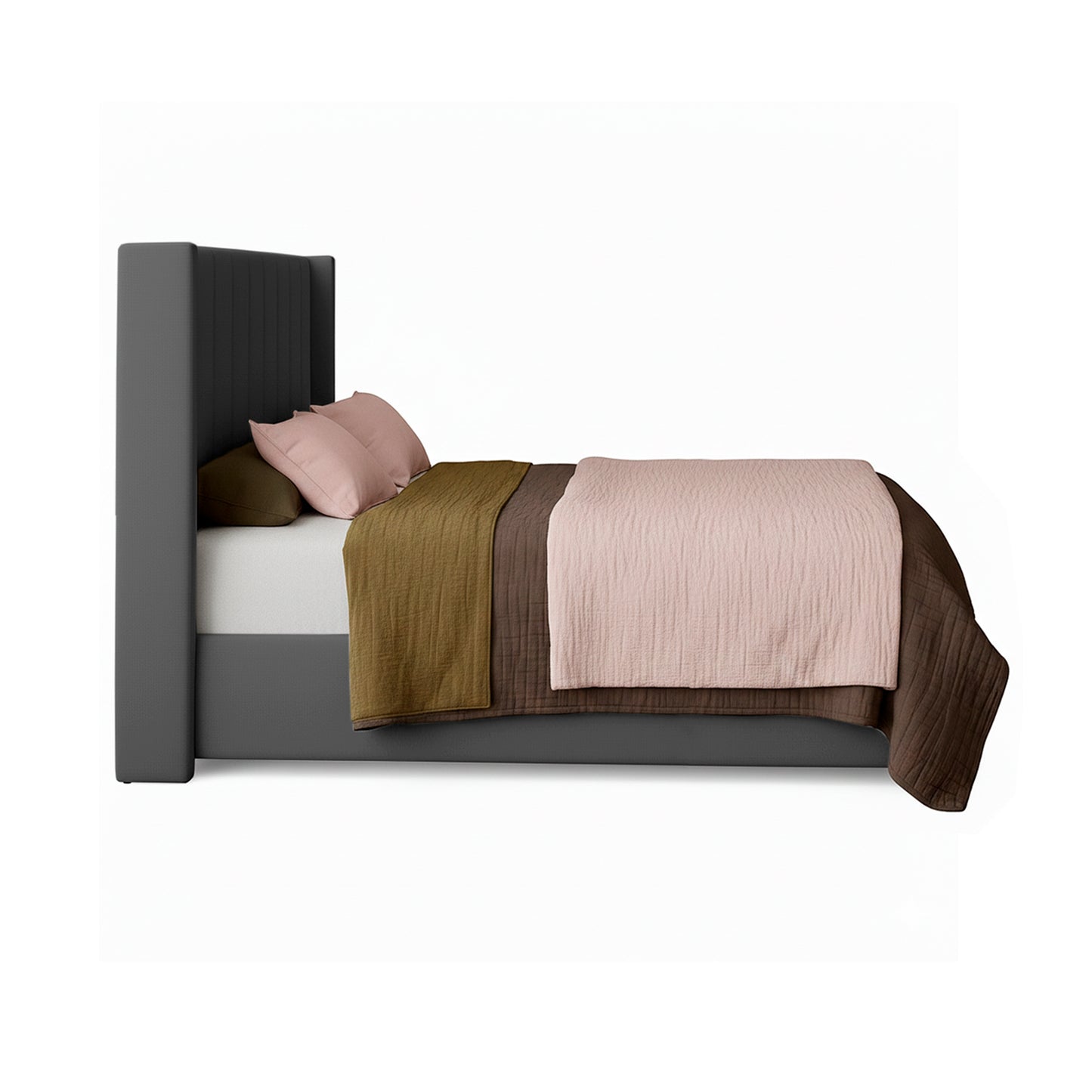 Base Cama con Espaldar + Colchon + Puff Baul Semidoble Julieta  gris plomo
