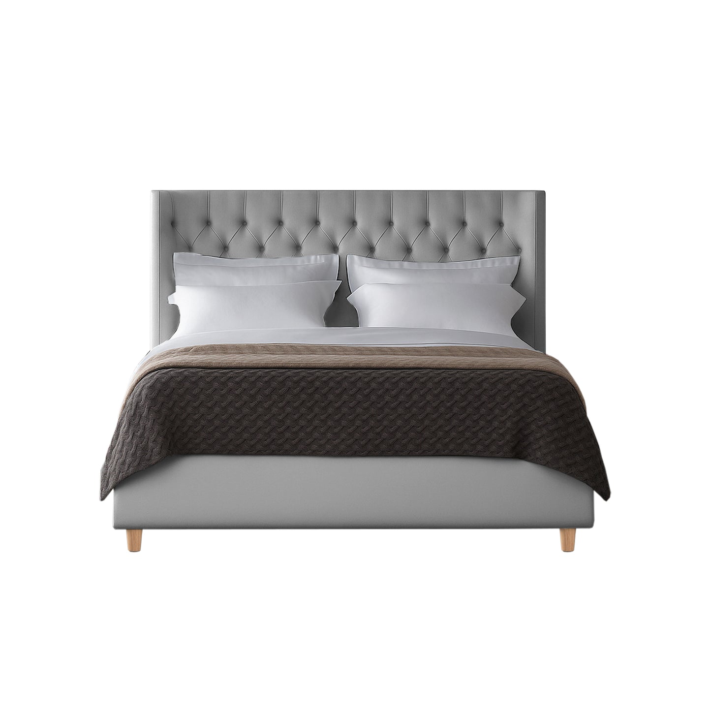 Base Cama con Espaldar + Colchon King Marfil  gris perla