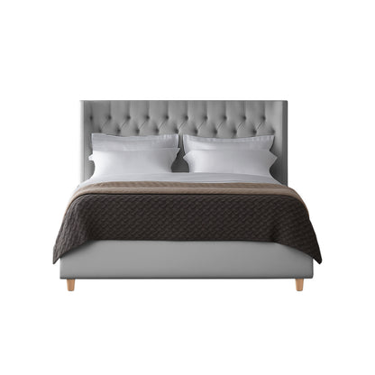 Base Cama con Espaldar + Colchon Semidoble Marfil  gris perla