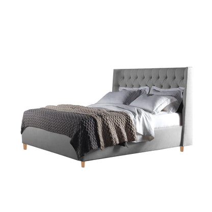 Base Cama con Espaldar + Colchon Queen Marfil  gris perla