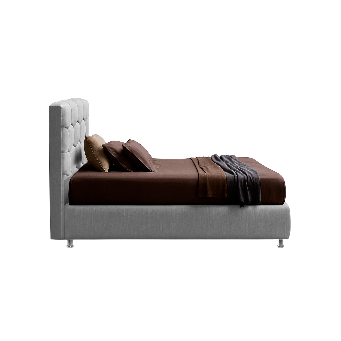 Base Cama con Espaldar + Colchon Doble Esmeralda  gris perla