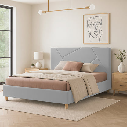 Base Cama Con Espaldar King Hampton Gris Perla