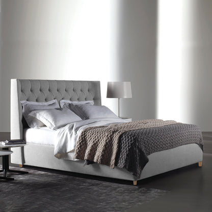 Base Cama con Espaldar + Colchon Sencillo Marfil  gris perla