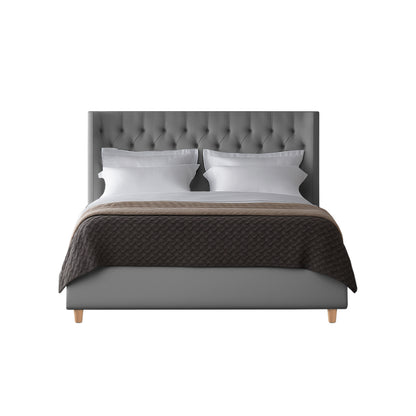 Base Cama con Espaldar + Colchon Semidoble Marfil  gris plata