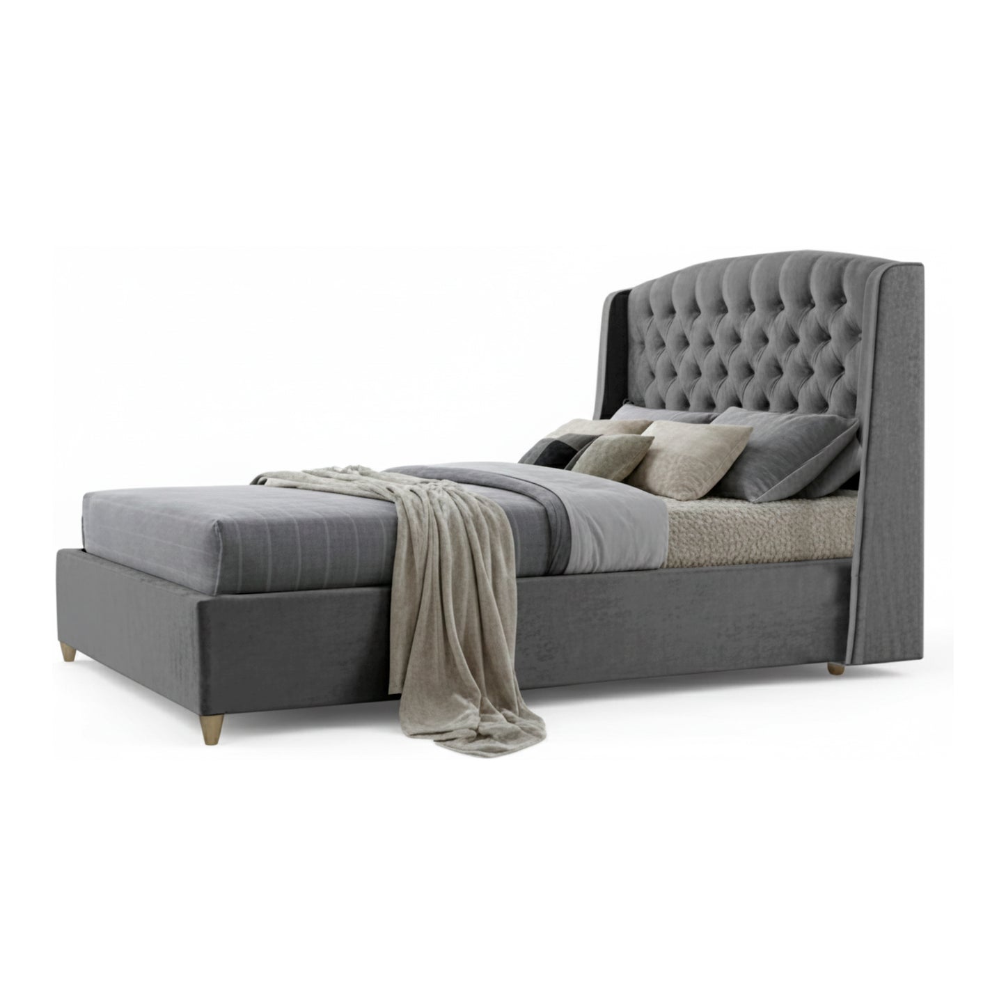 Base Cama con Espaldar + Colchon Queen Italia  gris plata
