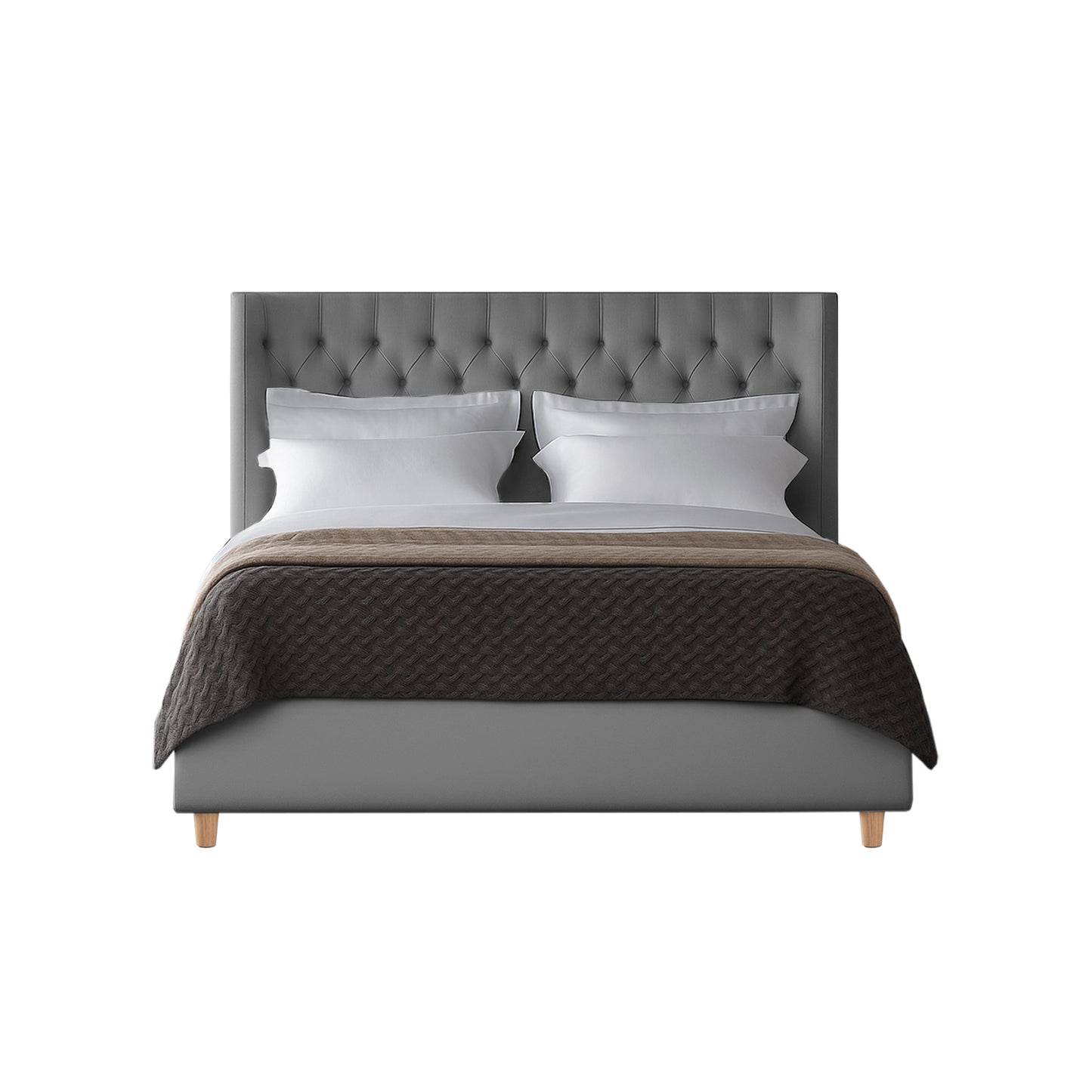 Base Cama con Espaldar + Colchon Doble Marfil  gris plata