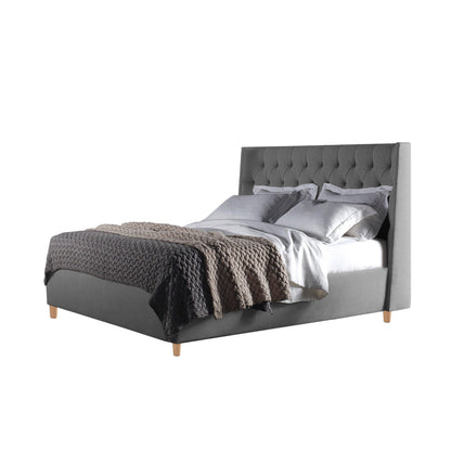 Base Cama con Espaldar + Colchon Semidoble Marfil  gris plata