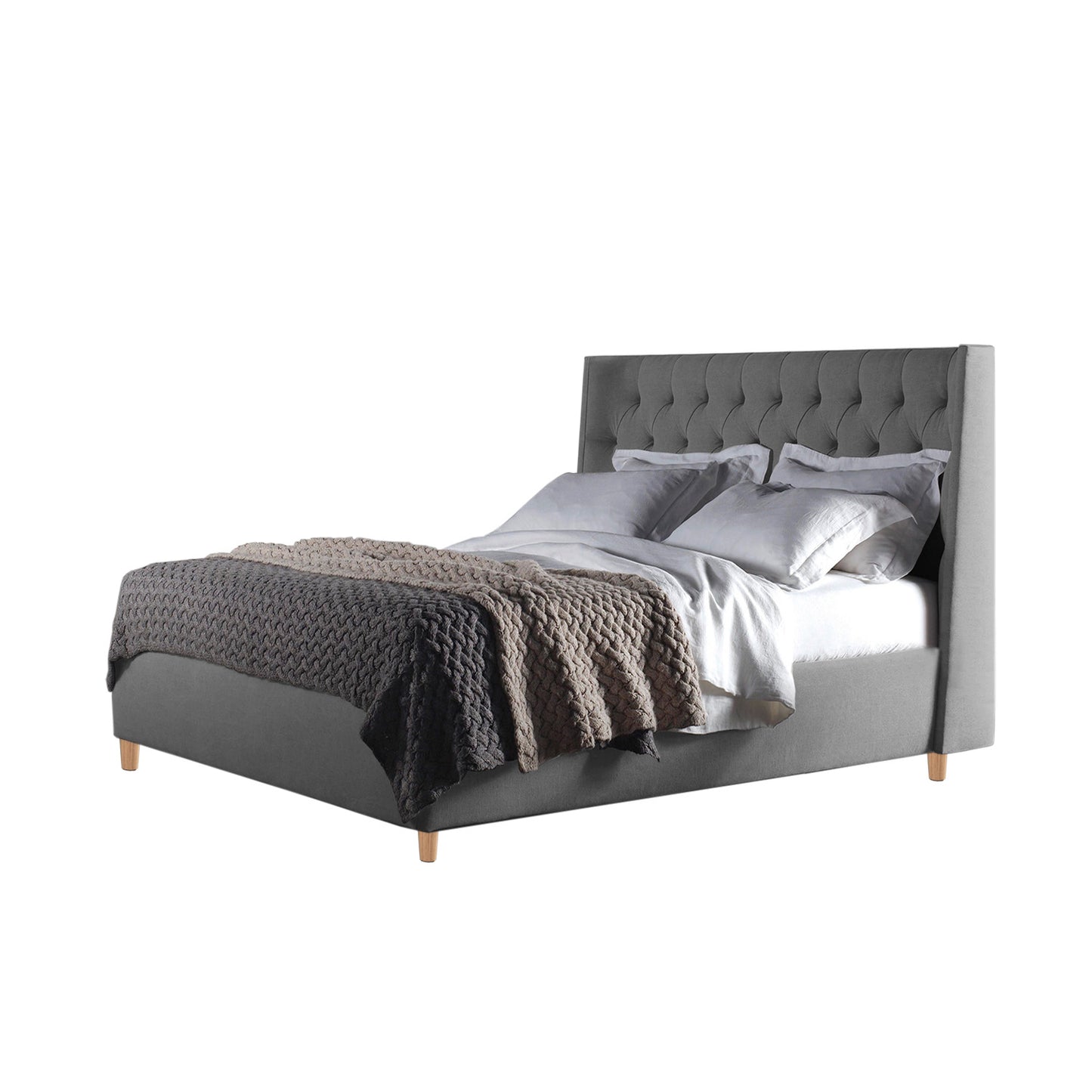 Base Cama con Espaldar + Colchon Doble Marfil  gris plata